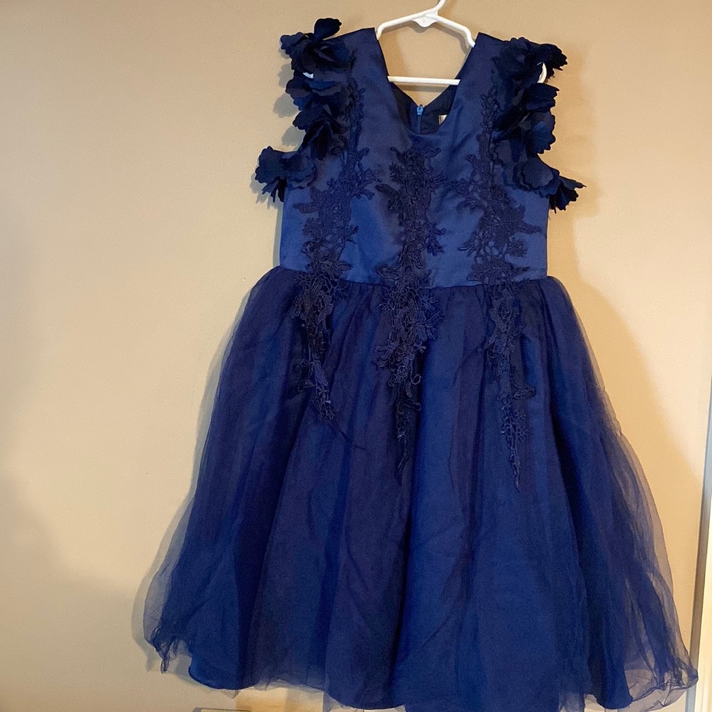 Trish Scully Navy and black formal dress. Girls size 10. Lace and floral details